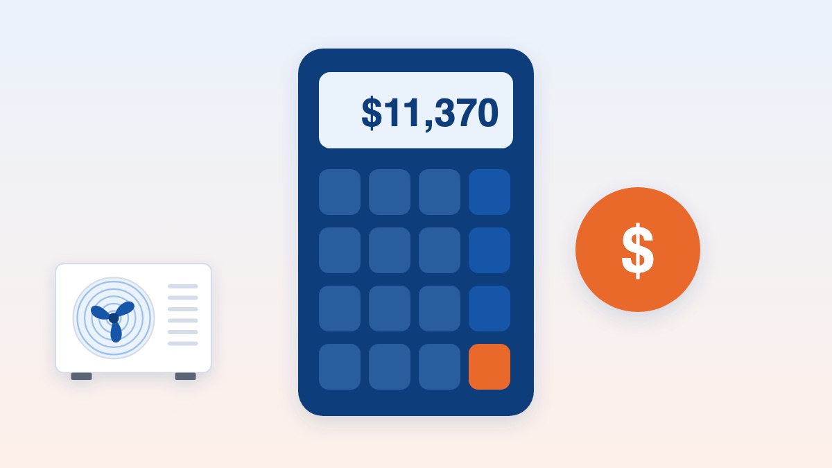 Illustration of a calculator showing a heat pump price estimate