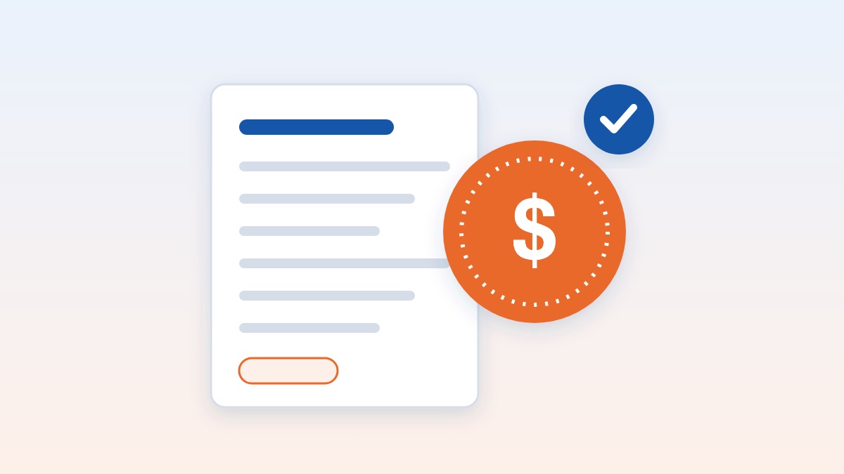 Illustration of a rebate form with a dollar badge and a checkmark