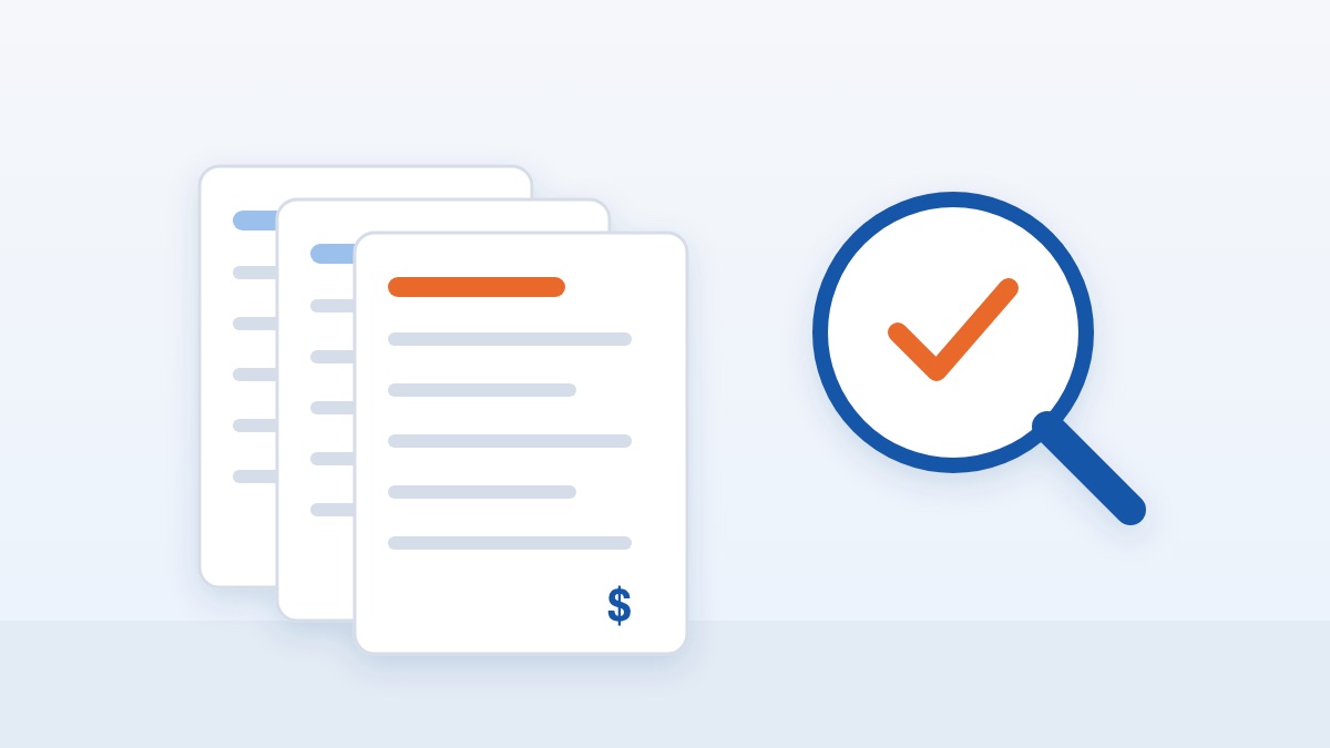 Illustration of three contractor quotes and a magnifying glass with a checkmark